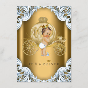 Invitation Fancy Baby Shower Prince Bleu et Or Carrosse
