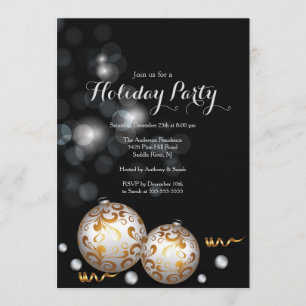 Invitation Fancy Black Bokeh Lights
