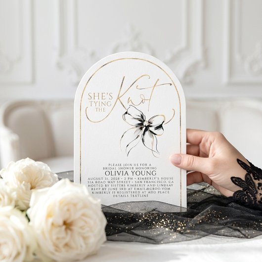 Invitation Fancy Black Bow She's Tying The Knot Bridal Shower