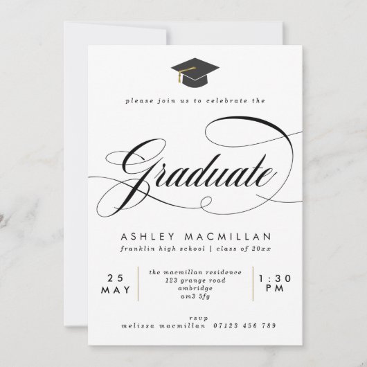Invitation Fancy Black & White Graduation Party (Devant)
