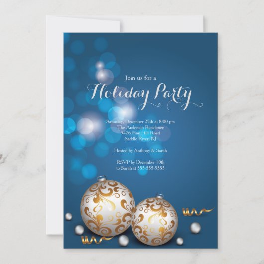 Invitation Fancy Blue Bokeh Lights (Devant)