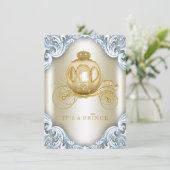 Invitation Fancy Blue et Gold Carriage Baby shower Prince (Debout devant)