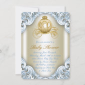 Invitation Fancy Blue et Gold Carriage Baby shower Prince (Dos)