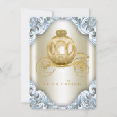 Invitation Fancy Blue et Gold Carriage Baby shower Prince (Devant)