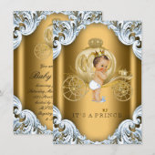 Invitation Fancy Blue et Gold Carriage Baby shower Prince (Devant / Derrière)