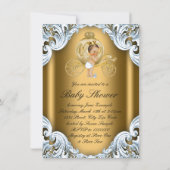 Invitation Fancy Blue et Gold Carriage Baby shower Prince (Dos)