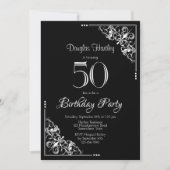 Invitation Fancy Bordure noir blanc 50e anniversaire (Devant)