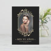 Invitation Fancy Botanical Oval Frame Spanish Quinceañera (Debout devant)