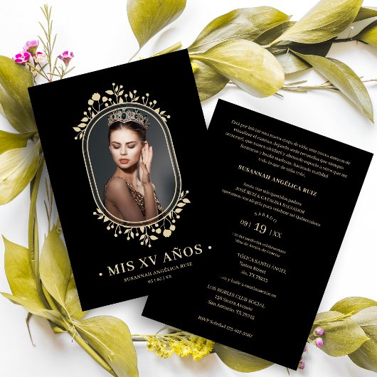 Invitation Fancy Botanical Oval Frame Spanish Quinceañera