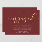 Invitation Fancy Burgundy & Gold Engagement Party (Devant / Derrière)