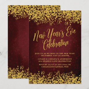 Invitation Fancy Burgundy & Gold New Year's Eve Party