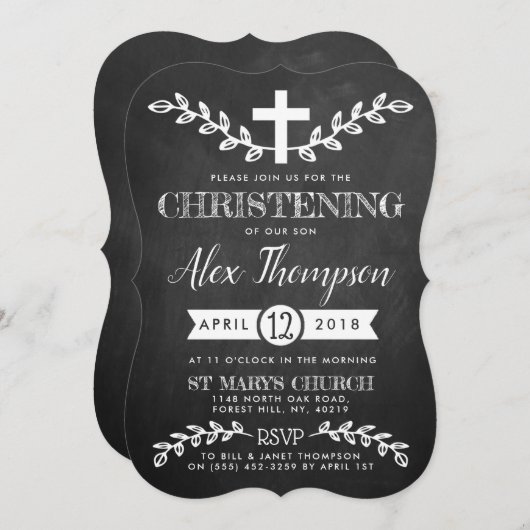 Invitation Fancy Chalkboard Cross & Folitening (Devant / Derrière)