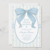 Invitation Fancy Coquette Sweet 16 Blue Bow Anniversaire (Devant)
