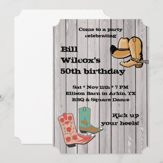 Invitation Fancy Cowboy Boots (Devant / Derrière)