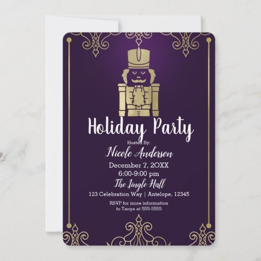 Invitation Fancy Elegant Gold Purple Nutcracker Fête de vacan (Devant)