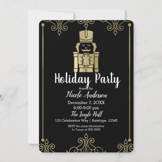 Invitation Fancy Elegant Noir Noir Noir Nutcracker Fête Fête (Devant)