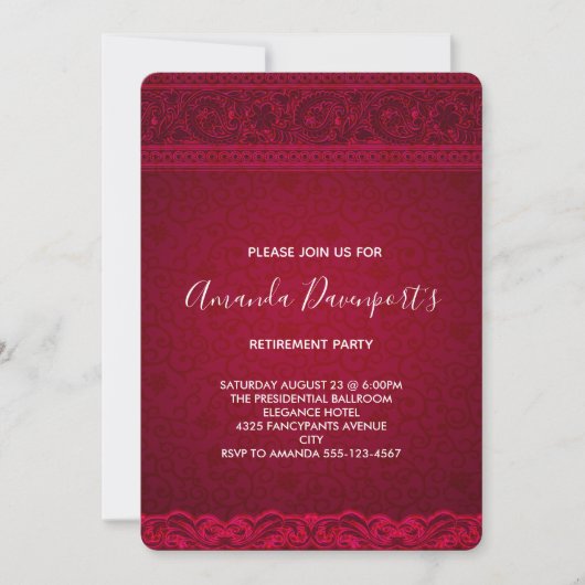 Invitation Fancy & Elegant Red Abstrait Retirement Party (Devant)