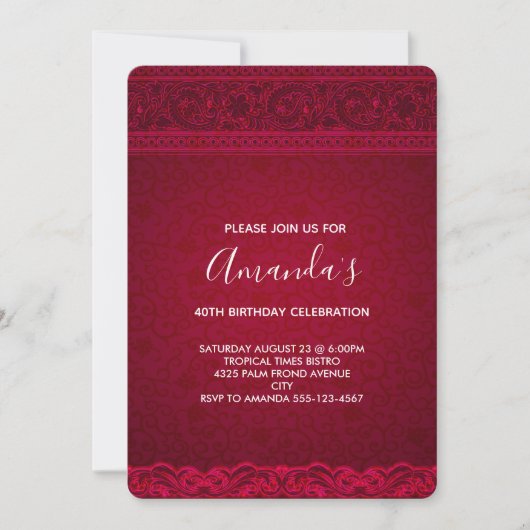Invitation Fancy & Elegant Rouge Abstrait Anniversaire (Devant)