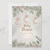 Invitation Fancy floral bow aquarelle rose bébé shower (Devant)