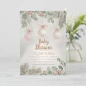 Invitation Fancy floral bow aquarelle rose bébé shower (Debout devant)