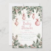 Invitation Fancy floral bow aquarelle rose bébé shower (Devant)