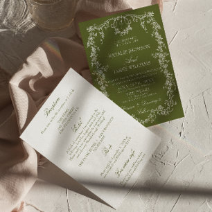 Invitation Fancy Floral Olive Verte Jardin Tout En Un Mariage