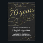 Invitation Fancy Gold 70th Birthday Party<br><div class="desc">Cette élégante invitation à la fête du 70e anniversaire présente d'élégants fleuris vintages,  une calligraphie de scénario qui dit "70 ans",  un faux papier d'or et un arrière - plan noir chic.</div>