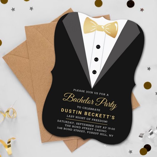 Invitation Fancy Gold Foil Smoking Enterrement de Vie de Céli