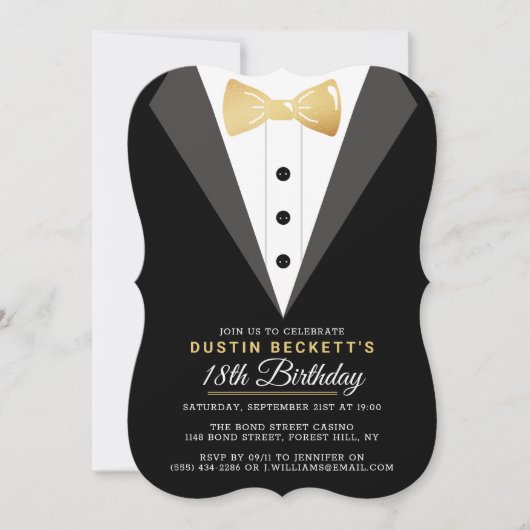 Invitation Fancy Gold Foil Tuxedo 18e anniversaire (Devant)