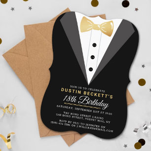 Invitation Fancy Gold Foil Tuxedo 18e anniversaire