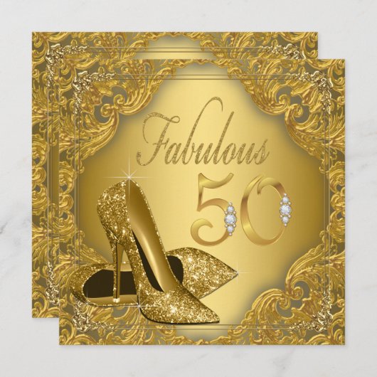 Invitation Fancy Gold High Heel Fabuleux 50e anniversaire (Devant / Derrière)