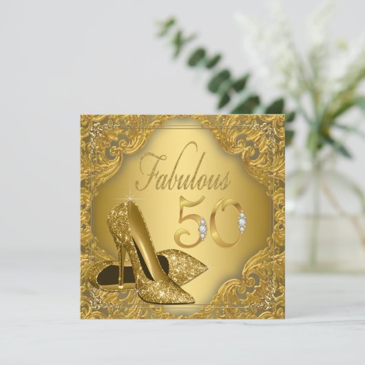 Invitation Fancy Gold High Heel Fabuleux 50e anniversaire (Debout devant)