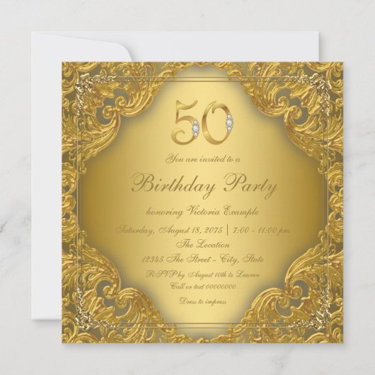 Invitation Fancy Gold High Heel Fabuleux 50e anniversaire (Dos)