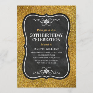 Invitation Fancy Golden Parties scintillant Adult 50th Birthd