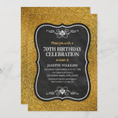 Invitation Fancy Golden Parties scintillant Adulte 70e Annive (Devant / Derrière)