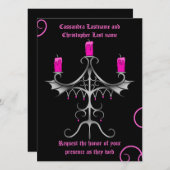 Invitation Fancy gothique candélabre rose chaud sur mariage n (Devant / Derrière)