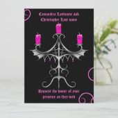 Invitation Fancy gothique candélabre rose chaud sur mariage n (Debout devant)
