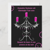Invitation Fancy gothique candélabre rose chaud sur mariage n (Devant)