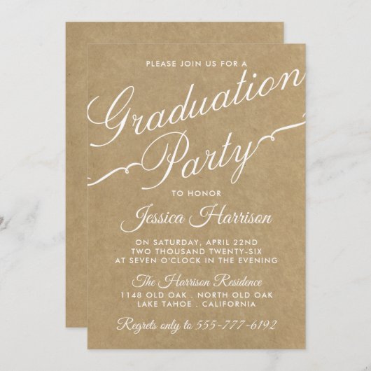 Invitation Fancy Kraft Typography Graduation Party (Devant / Derrière)