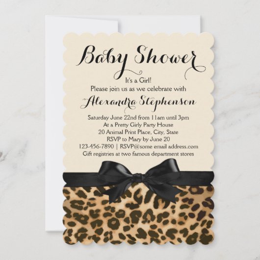 Invitation Fancy Leopard Black Bow Girl Baby shower (Devant)