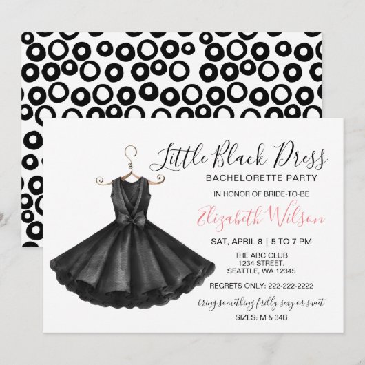 Invitation Fancy Little Black Dress Bachelorette Party (Devant / Derrière)