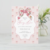 Invitation Fancy One Rose Floral Bow 1er anniversaire (Debout devant)