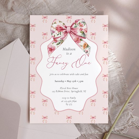 Invitation Fancy One Rose Floral Bow 1er anniversaire