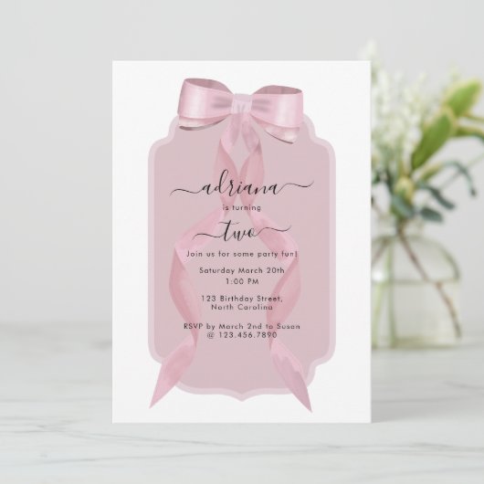 Invitation Fancy Pink Bow Girly Coquette Anniversaire Invitat (Debout devant)