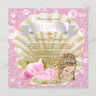 Invitation Fancy Pink Pearl Mermaid Baby Shower