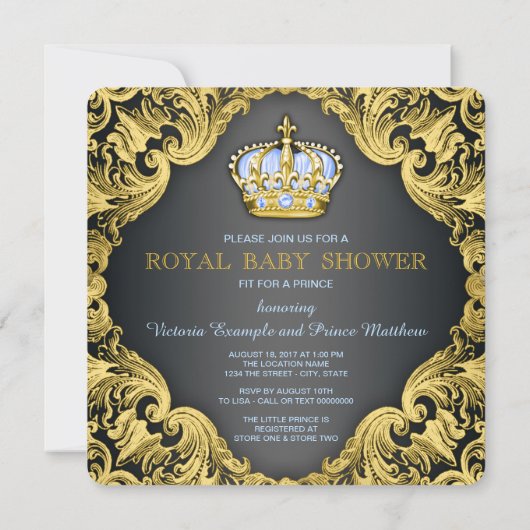 Invitation Fancy Prince Baby shower Bébé Bleu (Dos)