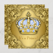 Invitation Fancy Prince Baby shower Bébé Bleu Or (Devant / Derrière)