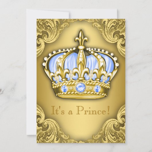 Invitation Fancy Prince Baby shower Bébé Bleu Or (Devant)