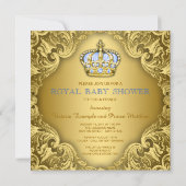 Invitation Fancy Prince Baby shower Bébé Bleu Or (Dos)