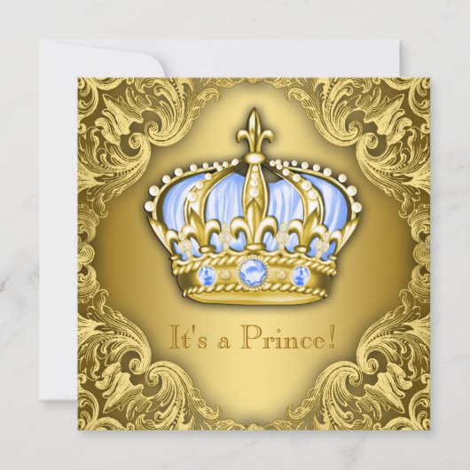 Invitation Fancy Prince Baby shower Bébé Bleu Or (Devant)